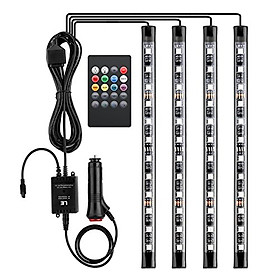 Dải Đèn Led Trang Trí Nội Thất Xe Hơi, 4 Dải Đèn Led 7 Màu Trang Trí Gầm Xe Ô Tô Tùy Chỉnh Bằng Điều Khiển, Băng Keo Siêu Dính, Dây Điện Dài
