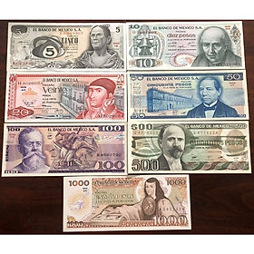 Bộ tiền cổ Mexico đầy đủ 7 mệnh giá, sưu tầm
