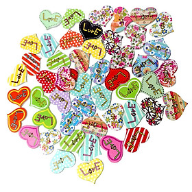 50 Pieces Love Printed Heart Shape Wooden Buttons for DIY Sewing Clothing Decoration Kids Crafts