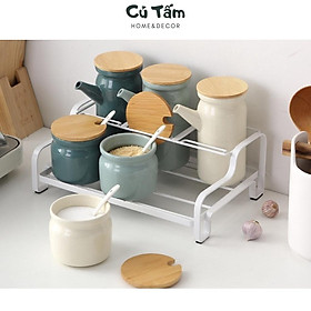 Mua Bộ 6 lọ đựng gia vị  hũ gia vị và chai đựng dầu bằng sứ cao cấp kèm kệ sắt và thìa