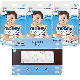 Combo 3 gói tã dán Moony cao cấp size NB90/S84/M64/L54/XL44 tặng Bộ chăn gối cao cấp và đồ chơi xe trượt đà cho bé VBC-123-6 (ngẫu nhiên)