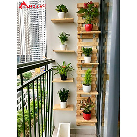 Kệ gỗ ban công, kệ trang trí ban công Anzzar treo cây, hoa