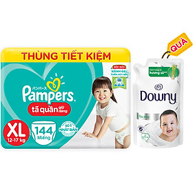 Tã quần Giữ dáng Pampers Megabox thùng tiết kiệm XL144 - Tặng 1 túi Downy Dịu nhẹ 800ml