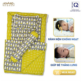 Bộ Nệm Trẻ Em Chần Bông Cho Bé Đi Học Khang Home Baby Safety BBS23 80x125cm - 100% Cotton Thiên Nhiên - Giúp Bé Ngủ Thẳng Lưng Không Cong Vẹo Cột Sống