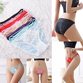 Quần Lót Nữ Ren 3 Dây Phối 3 Bướm Chất Liệu Cotton Mềm Phong Cách Gợi Cảm 3D3B02 Freesize Dưới 60Kg