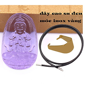 Mặt Phật Đại nhật như lai pha lê tím 3.6 cm kèm móc và vòng cổ dây cao su đen, Mặt Phật bản mệnh