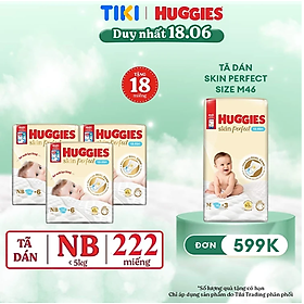 Combo 3 gói Tã/bỉm dán sơ sinh Huggies Skin Perfect NB 70+4 miếng với 2 vùng thấm giảm kích ứng da