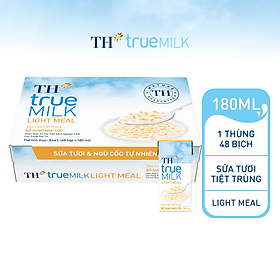 Thùng 48 hộp sữa tươi tiệt trùng TH True Milk Light Meal bổ sung ngũ cốc 180ml (180ml x 48)