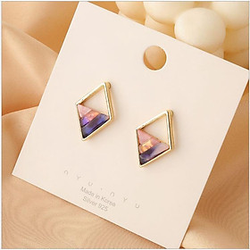Bông tai tam giác đính đá ba màu phong cách Hàn Quốc sang chảnh