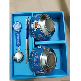 Mua Bát ăn dặm doremon  hello kitty cho bé  bát -đũa-thìa  chất liệu inox 304 an toàn