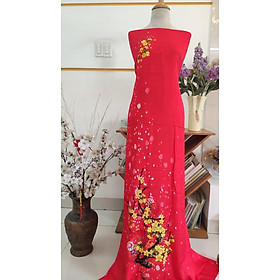 [HCM]Vải áo dài cao cấp hoạ tiết mai nở mùa xuân (lụa Hải đường) - Chili Red, Chili Red