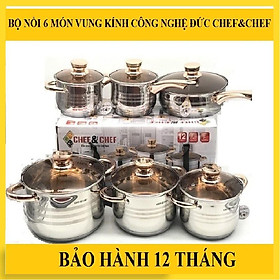 Hình ảnh BỘ NỒI 6 MÓN 12 CHI TIẾT VUNG KÍNH CHEF&CHEF ( GIA DỤNG 1995 )