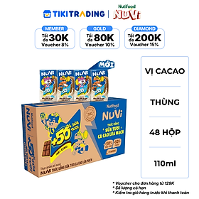 Thùng 48 hộp Sữa Tươi Lúa Mạch NuVi Vị Ca Cao 110ml - Phát Triển Chiều Cao, Tăng Cường Trí Nhớ