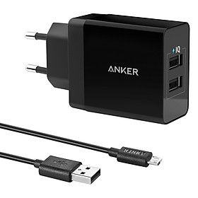 Bộ Adapter Sạc 2 Cổng Anker PowerPort 24W Và Cáp Micro USB 0.9m - B2021 - Hàng Chính Hãng