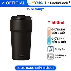 Ly giữ nhiệt 500ml LocknLock màu đen LHC4357BLK Metro Cafe Tumbler, Hàng chính hãng, Thép 304 không gỉ, có dây đeo tay - JoyMall