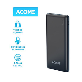 Mua Pin Sạc Dự Phòng ACOME AP108 10000mAh 3 cổng Micro/Type-C/USB Hỗ trợ Sạc Nhanh Chuẩn QC 3.0 - Hàng chính hãng