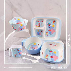 Mua Bộ dụng cụ ăn Melamine 7 món in hình hoạt hình cao cấp chịu nhiệt