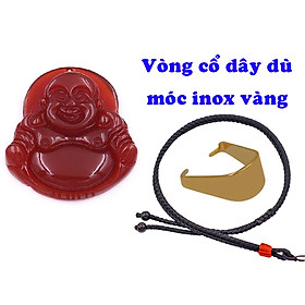 Mặt Phật Di lặc mã não đỏ 2.9 cm kèm vòng cổ dây dù đen + móc inox vàng, mặt dây chuyền Phật cười