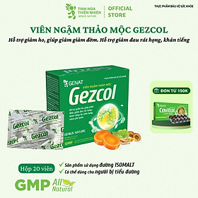 Viên ngậm thảo mộc Gezcol Hỗ trợ giảm ho, giảm đờm, giảm đau rát họng, khản tiếng (Hộp 20 viên) - Genat