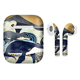 Miếng dán skin cho AirPods in hình cá voi xanh - giả sơn mài - GSM138 (AirPods ,1 2, Pro, TWS, i12)