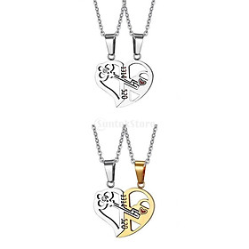 2-Pair316L Stainless Steel Puzzle Matching Love Heart Key Pendant Necklaces
