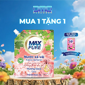 Túi nước xả vải Maxpure Hương Coco 3L TẶNG kèm 1 Túi nước rửa chén Chanh Đây 200ml