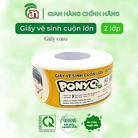 Giấy vệ sinh cuộn lớn chất lượng cao, tan nhanh, mềm mịn PONYO JB500 2 lớp hoạ tiết caro 500g - Thiên An Nam paper