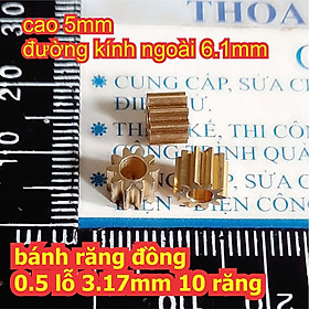 3 cái bánh răng đồng 0.5 lỗ 3.17mm 10 răng kde2627