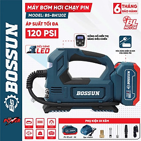Mua Máy bơm hơi pin BS BOSSUN BS-BH120Z Áp suất 120PSI  Vừa dùng điện xe hơi vừa dùng pin chân phổ thông