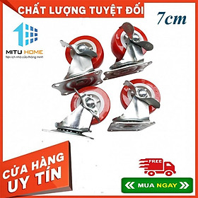 Mua Bộ 4 bánh xe đẩy hàng xoay 360 độ  có khóa loại 7cm Mituhome - nhóm màu viền đỏ - Hỗ trợ vận chuyển