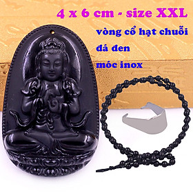 Mặt Phật Đại nhật như lai đá thạch anh đen 6 cm kèm vòng cổ hạt chuỗi đá đen - mặt dây chuyền size lớn - XXL, Mặt Phật bản mệnh