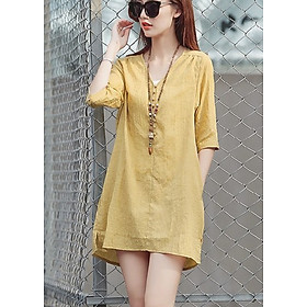 Đầm suông tay lỡ xẻ tà phong cách Hàn Quốc - DS37