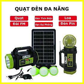 Mua Đèn Pin Sạc Năng Lượng Mặt Trời Kiêm Quạt Tích Điện  Tích Hợp Loa  Đài FM Và Sạc Dự Phòng tặng Kèm 3 Bóng Đèn Led DT-X10