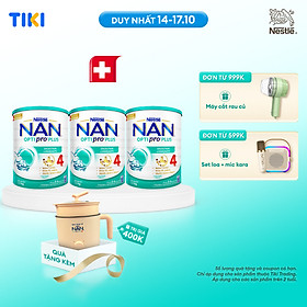 Bộ 3 Lon Sữa bột Nestlé NAN OPTIPRO PLUS 4 1500g/lon Giúp tiêu hóa tốt + Tăng cường đề kháng (2 - 6 tuổi) - Tặng Nồi lẩu điện A2