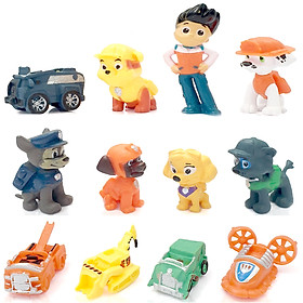 Bộ 12 đồ chơi biệt đội Chó Cứu Hộ Paw Patrol 6 chó 5 xe 4-6cm trang trí