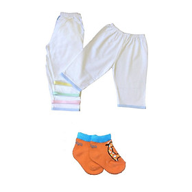 Combo 5 quần dài cotton trắng viền màu JOU ( Tặng kèm 1 đôi tất cotton Tomtom Baby như hình)