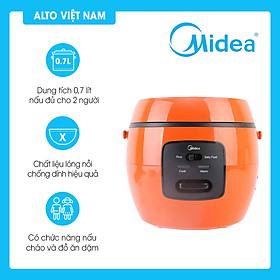 Nồi cơm điện mini MIDEA MR-CM07NB tặng kèm xửng hấp và muỗng cơm Dung tích 700ml Chống dính Nấu cơm nấu cháo Hàng Chính Hãng