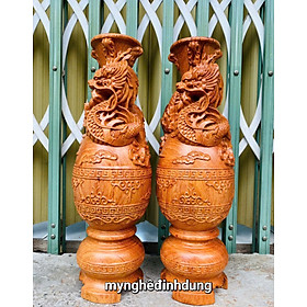 Mua Cặp  lục bình (lộc bình) khắc rồng  cuốn hút tài lộc bằng gỗ hương đá  kt cao 40x13cm