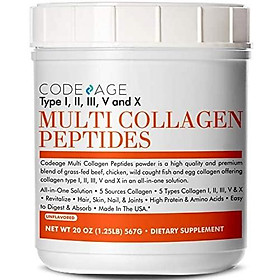 Codeage Multi Collagen Protein Powder Hydrolyzed, Type I, II, III, V, X Grass Fed All in One Super Bone Broth and Collagen, 20 Ounces