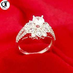 Nhẫn nữ bạc ổ cao gắn đá kim cương nhân tạo chất liệu bạc ta không xi mạ trang sức Bạc Quang Thản