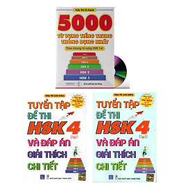Combo 3 sách Bộ đề tuyển tập đề thi năng lực Hán Ngữ HSK4 và đáp án giải thích chi tiết +5000 từ vựng tiếng Trung thông dụng nhất+ DVD tài liệu
