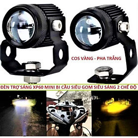 BỘ 2 CÁI ĐÈN TRỢ SÁNG BI CẦU XP60 MINI SÁNG PHA VÀNG CỐT TRẮNG LẮP XE MÁY ÔTÔ XE ĐIỆN