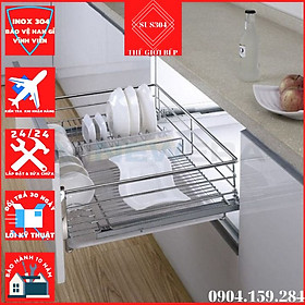 Mua Giá Chén Đĩa INOX304 Nan Tròn Tủ Bếp Dưới Ray Âm Giảm Chấn Cao Cấp