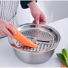 Mua RỔ BẰNG INOX 3IN1 GỒM NẠO   THÁI  CẮT RAU CỦ QUẢ  DÙNG ĐỂ ĐỰNG  RỬA  NẤU ĂN RẤT TIỆN