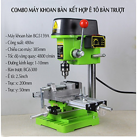 COMBO Máy Khoan Bàn MINIQ 480W Kèm Ê TÔ Bàn Trượt