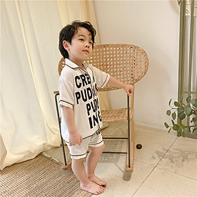 Bộ ngủ lụa cộc tay cho bé, bộ ngủ pijama cộc tay in chữ cho bé từ 6-27kg