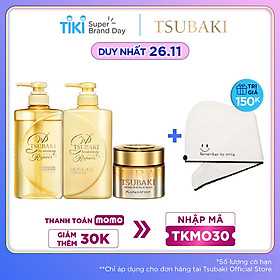 Bộ Ba Chăm Sóc Tóc Phục Hồi Ngăn Rụng Tóc TSUBAKI Gội Xả (490ml/chai) + Mặt Nạ Tóc Cao Cấp Phục Hồi Hư Tổn 180g