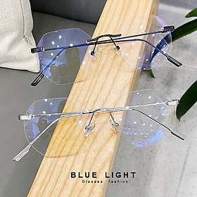 Kính Giả Cận Chống Ánh Sang Xanh, Chống Mỏi Mắt, Gọng Kính Cận Nam Nữ Không Viền Đa Giác Không Độ Hàn Quốc - BLUE LIGHT SHOP