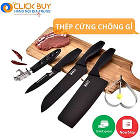BÁO GIÁ Dao Làm Bếp Siêu Bén | Shopee Lazada Sendo Tiki mới nhất 36 Bộ Dao 5 Món Làm Bếp Đa Năng Siêu Bén Hợp Kim Thép Không Gỉ Cao Cấp - T65S Màu Đen