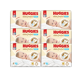 Thùng 6 gói Tã bỉm dán sơ sinh Huggies Skin Perfect S 29 miếng với 2 vùng